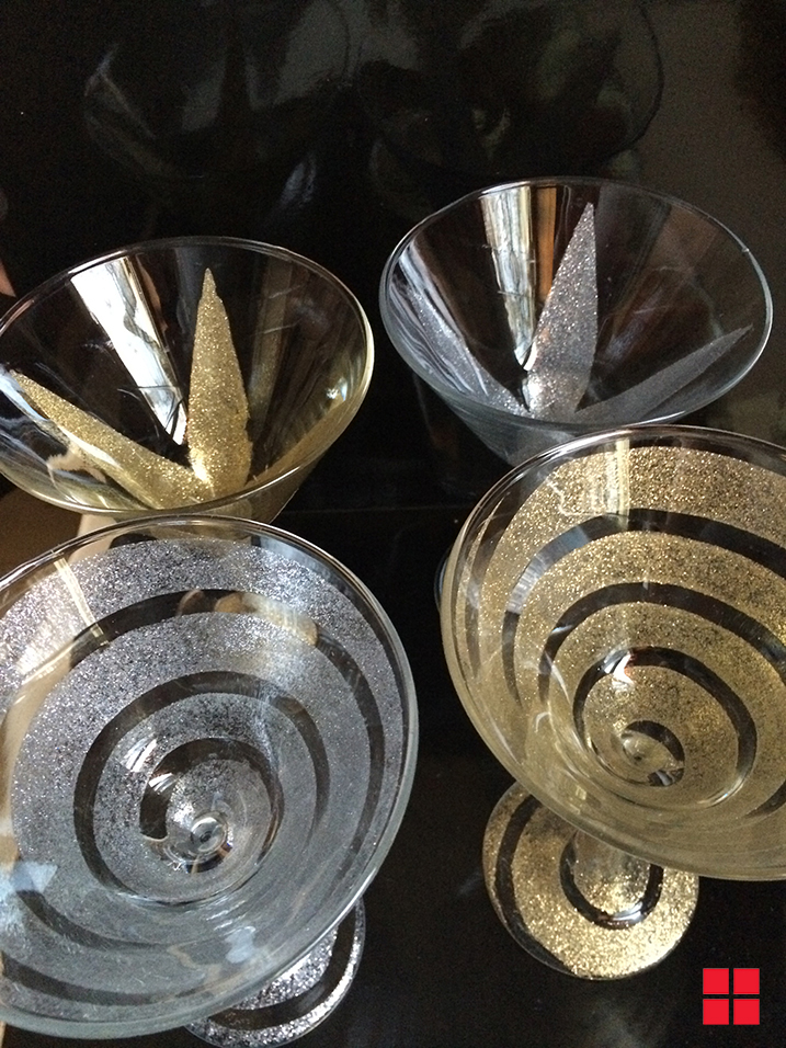 Holiday Glitter Martini Glasses Painted 