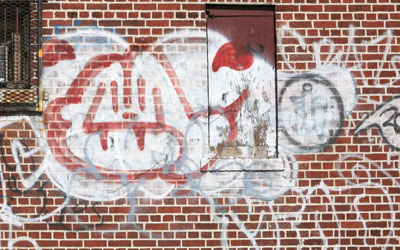 red wall with art