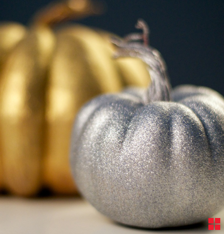 Pumpkins painted with glitter paint